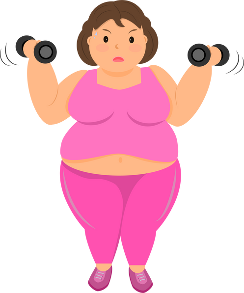 Fat woman exercising.