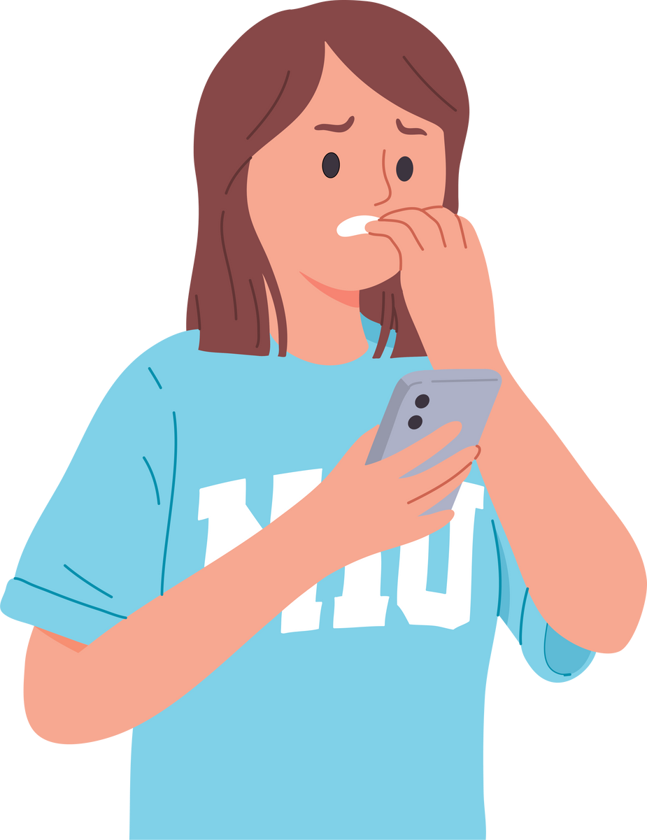 Portrait of Woman Worry Expression Look at Phone